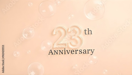 23th Anniversary letter manipulation with transparent soap bubbles floating on a soft  background photo