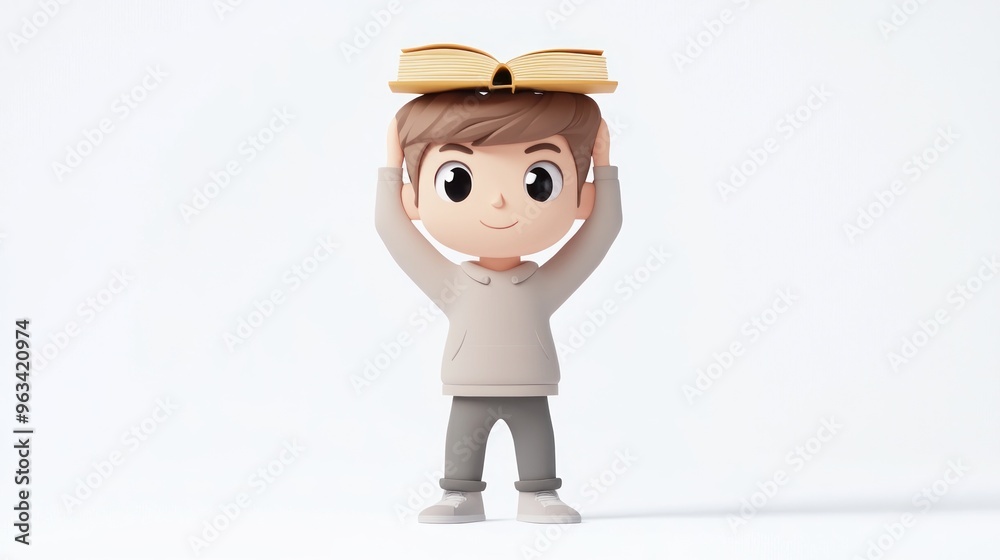 A cheerful cartoon character holding a book above their head, symbolizing knowledge and learning. A cheerful cartoon character holding a book above their head, symbolizing knowledge and learning.