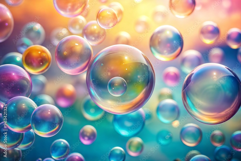 Colorful bubbles floating in the air against vibrant background Colorful bubbles floating in the air against vibrant background