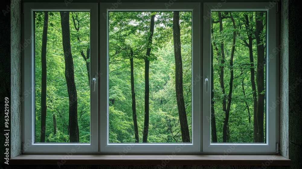 Outside the window is a forest, a concept of nature Outside the window is a forest, a concept of nature