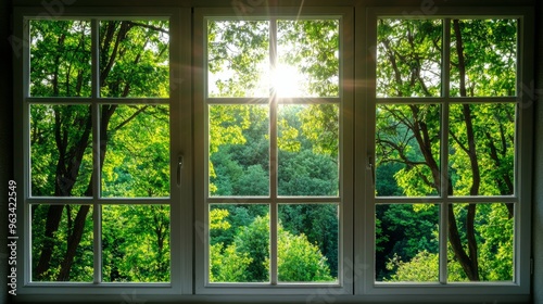 Outside the window is a forest, a concept of nature