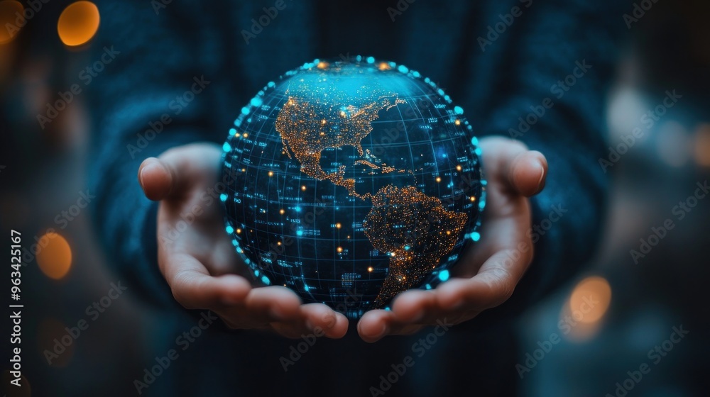 Fototapeta premium A glowing globe held in hands, symbolizing global connectivity.