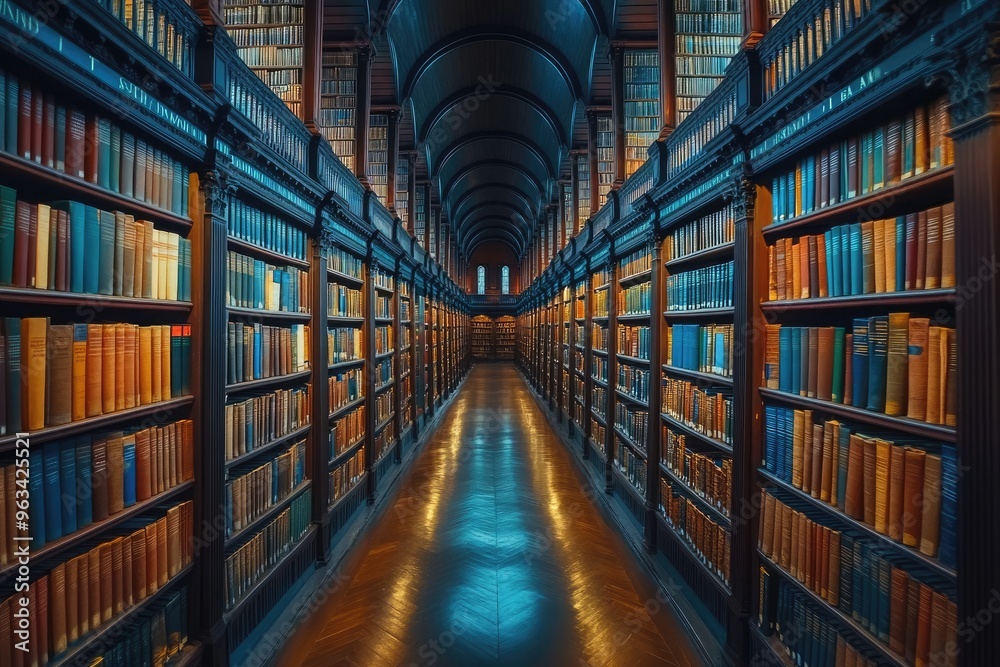 Fototapeta premium Warm Lighting in an Antique Library..