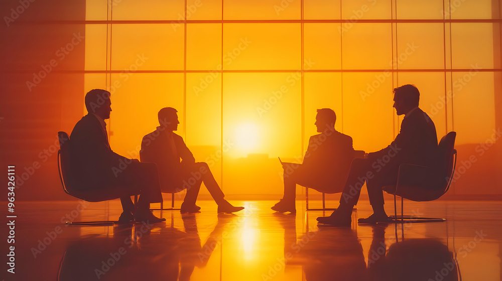 Silhouette of Business Meeting at Sunset Photo Silhouette of Business Meeting at Sunset Photo