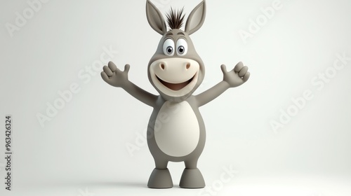 A cheerful cartoon donkey with outstretched arms, exuding friendliness and playfulness.