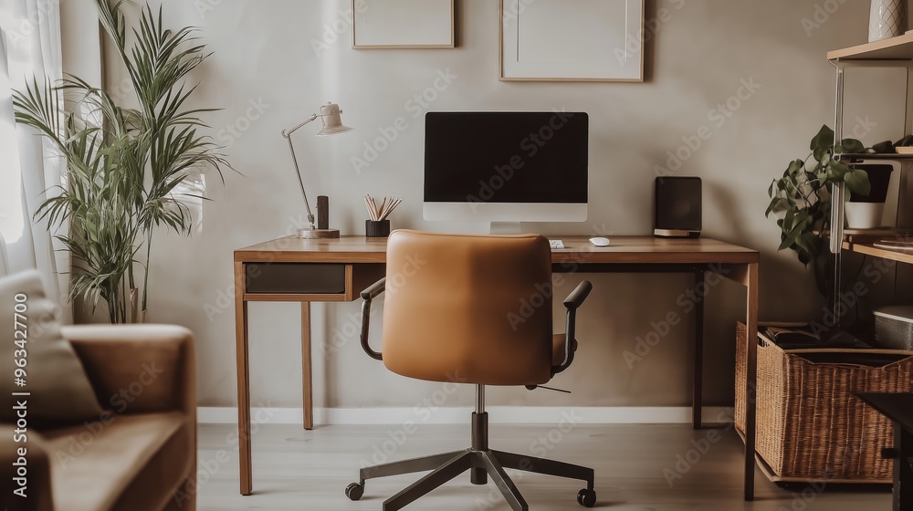 Minimalist office with sleek desk and ergonomic chair Minimalist office with sleek desk and ergonomic chair