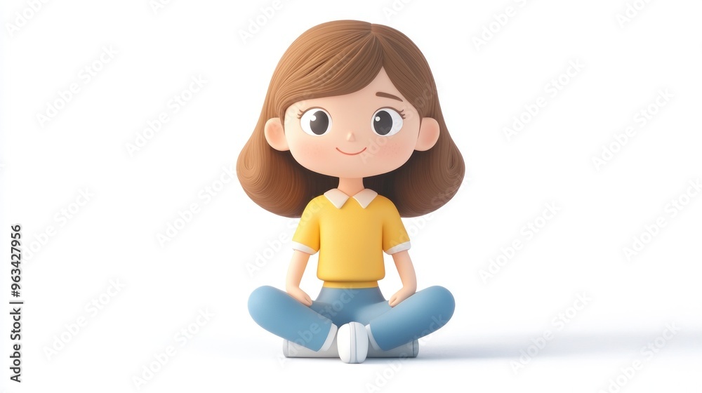 A cheerful cartoon girl sitting cross-legged, promoting positivity and creativity. A cheerful cartoon girl sitting cross-legged, promoting positivity and creativity.
