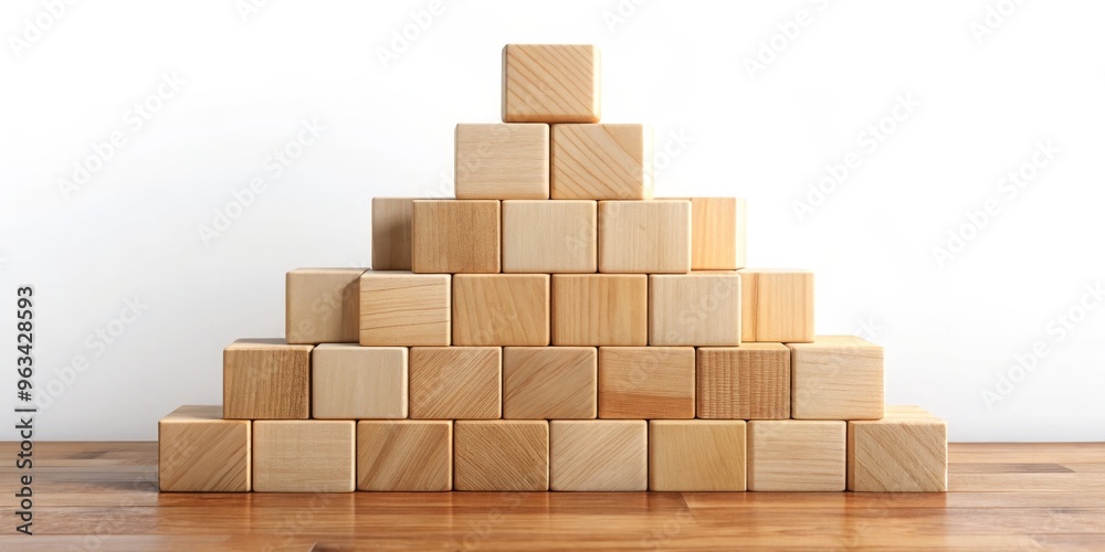 Wooden Block Pyramid, Natural Wood Texture, Simple Geometric Design, Building Blocks, Construction, Growth, Stability Wooden Block Pyramid, Natural Wood Texture, Simple Geometric Design, Building Blocks, Construction, Growth, Stability