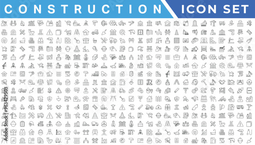 construction simple line isolated icon collection. Editable Stroke. Repair, Renovation, Work Tools, Materials