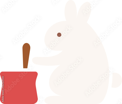 rabbit pounds the mochi decoration element
