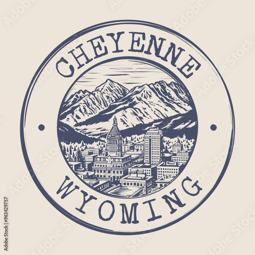 Cheyenne, Wyoming Stamp City Postmark. Silhouette Postal Passport. Round Vector Icon. Vintage Postage Design.	
