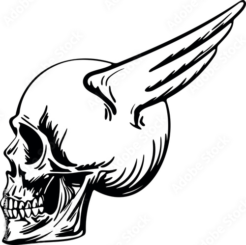 Flat isolated winged skull. Halloween skull illustration vector.