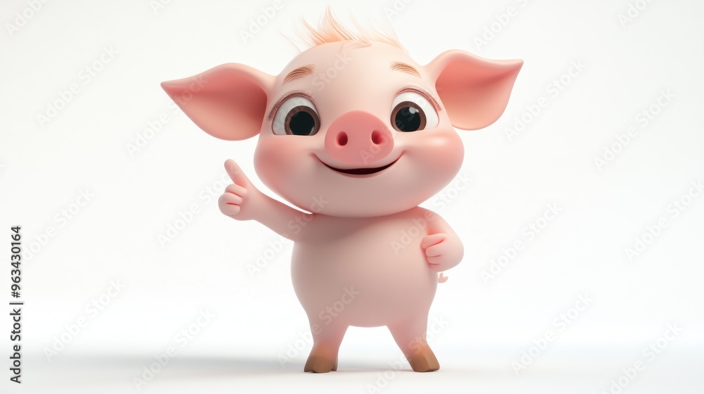 Fototapeta premium A cheerful cartoon pig character with a playful pose and expressive features.