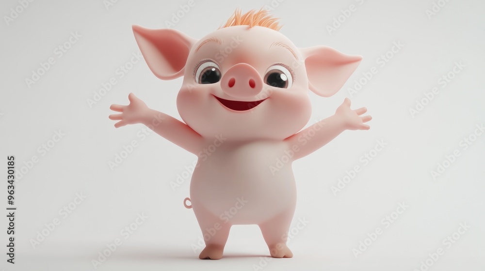 A cheerful cartoon pig with a playful expression, arms wide open, inviting joy. A cheerful cartoon pig with a playful expression, arms wide open, inviting joy.