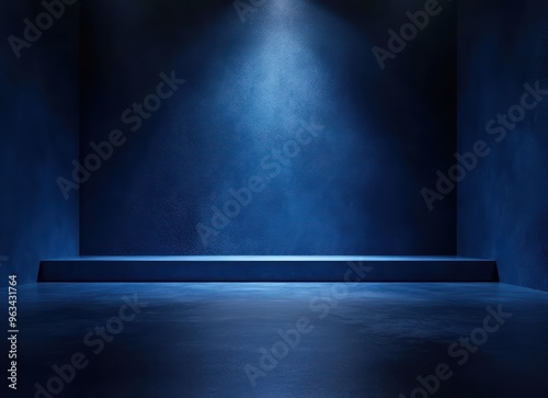 Dark blue and black background with an empty floor