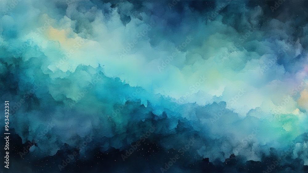 A serene abstract watercolor depicting a blend of blue and green hues, resembling clouds. A serene abstract watercolor depicting a blend of blue and green hues, resembling clouds.