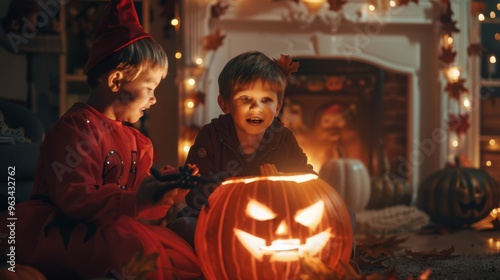 The Kids with Halloween Pumpkin