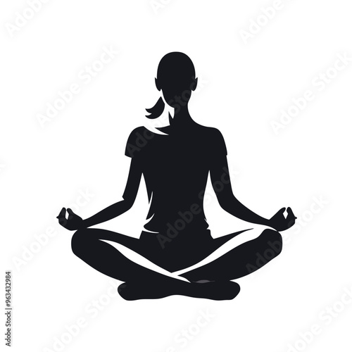 a Woman sitting and meditating isolated white background