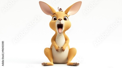 A cheerful cartoon rabbit with large ears and an open mouth, expressing excitement or surprise.