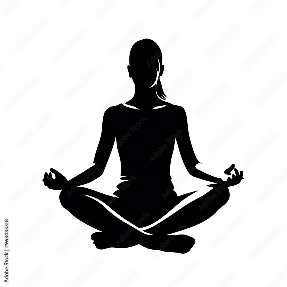 a Woman sitting and meditating isolated white background