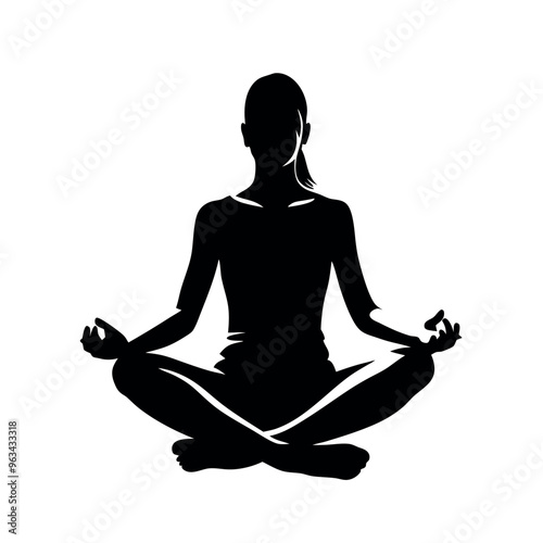 a Woman sitting and meditating isolated white background