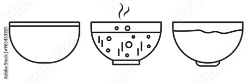 soup bowl meal vector icon set