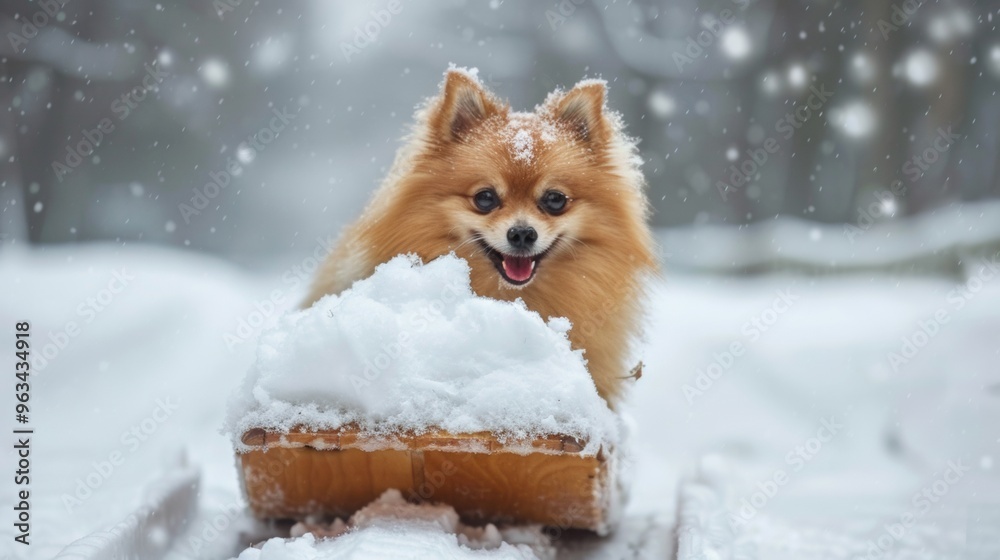Obraz premium puppy on a snow sled