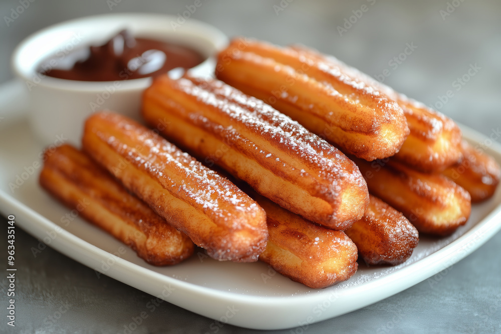 Indulging in the warm delight of traditional Spanish churros con chocolate during a cozy afternoon Indulging in the warm delight of traditional Spanish churros con chocolate during a cozy afternoon