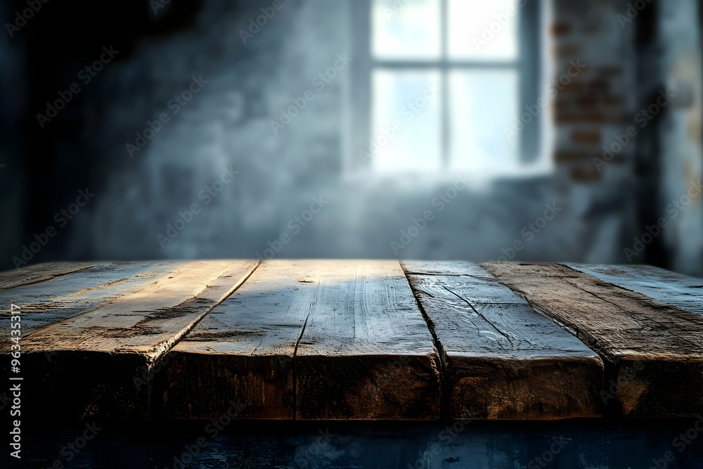 Empty Wooden Table Background with Sunlight from Window - Background Image Empty Wooden Table Background with Sunlight from Window - Background Image
