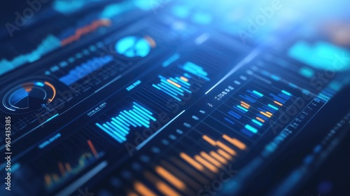 A high-resolution close-up of a business dashboard featuring multiple graphs and charts, representing comprehensive data analysis.