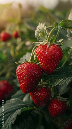 Strawberry bush close up garden background with copy space 