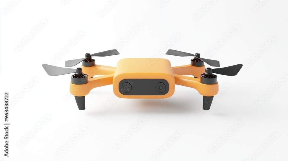 A compact orange drone with four propellers and dual cameras, designed for aerial photography. A compact orange drone with four propellers and dual cameras, designed for aerial photography.