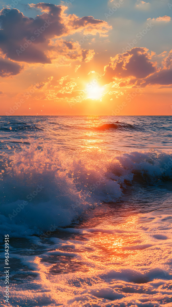 Golden Hour Waves Crashing Photo - Vibrant Sunset Over Ocean with Waves Golden Hour Waves Crashing Photo - Vibrant Sunset Over Ocean with Waves