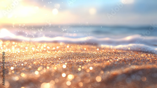 Golden Glitter Beach Background - Abstract Ocean Sunset Image