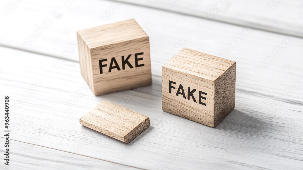 Fake. Disinformation. Wooden cubes with the inscription Fake. Wooden surface. Fake. Disinformation. Wooden cubes with the inscription Fake. Wooden surface.