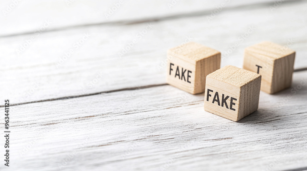 Fake. Disinformation. Wooden cubes with the inscription Fake. Wooden surface. Fake. Disinformation. Wooden cubes with the inscription Fake. Wooden surface.