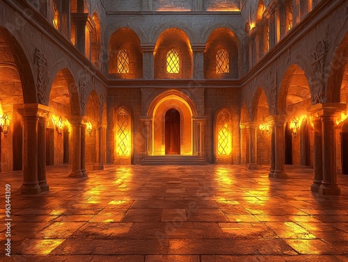 Magnificent Ornate Castle Courtyard Showcasing Striking Architectural Details and Lavish Decor