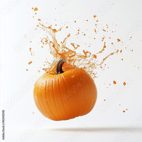 halloween pumpkin on a white background with orange liquid