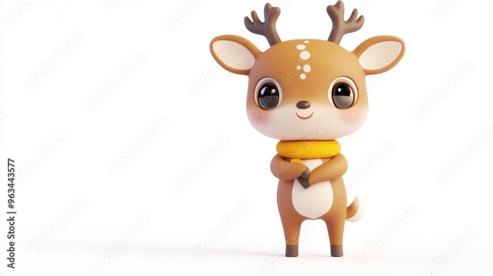Fototapeta premium A cute cartoon deer character with antlers and a cheerful expression.