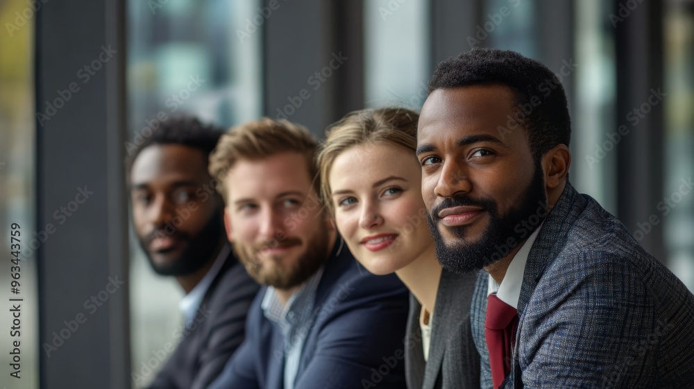 A confident business team standing together, symbolizing setting strategic targets, leadership, unity, and determination. A confident business team standing together, symbolizing setting strategic targets, leadership, unity, and determination.
