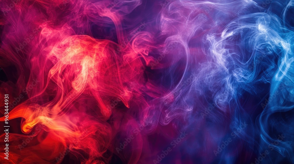 Obraz premium Abstract image of colorful smoke patterns forming in the air, with bold reds, blues, and purples creating a dynamic visual effect