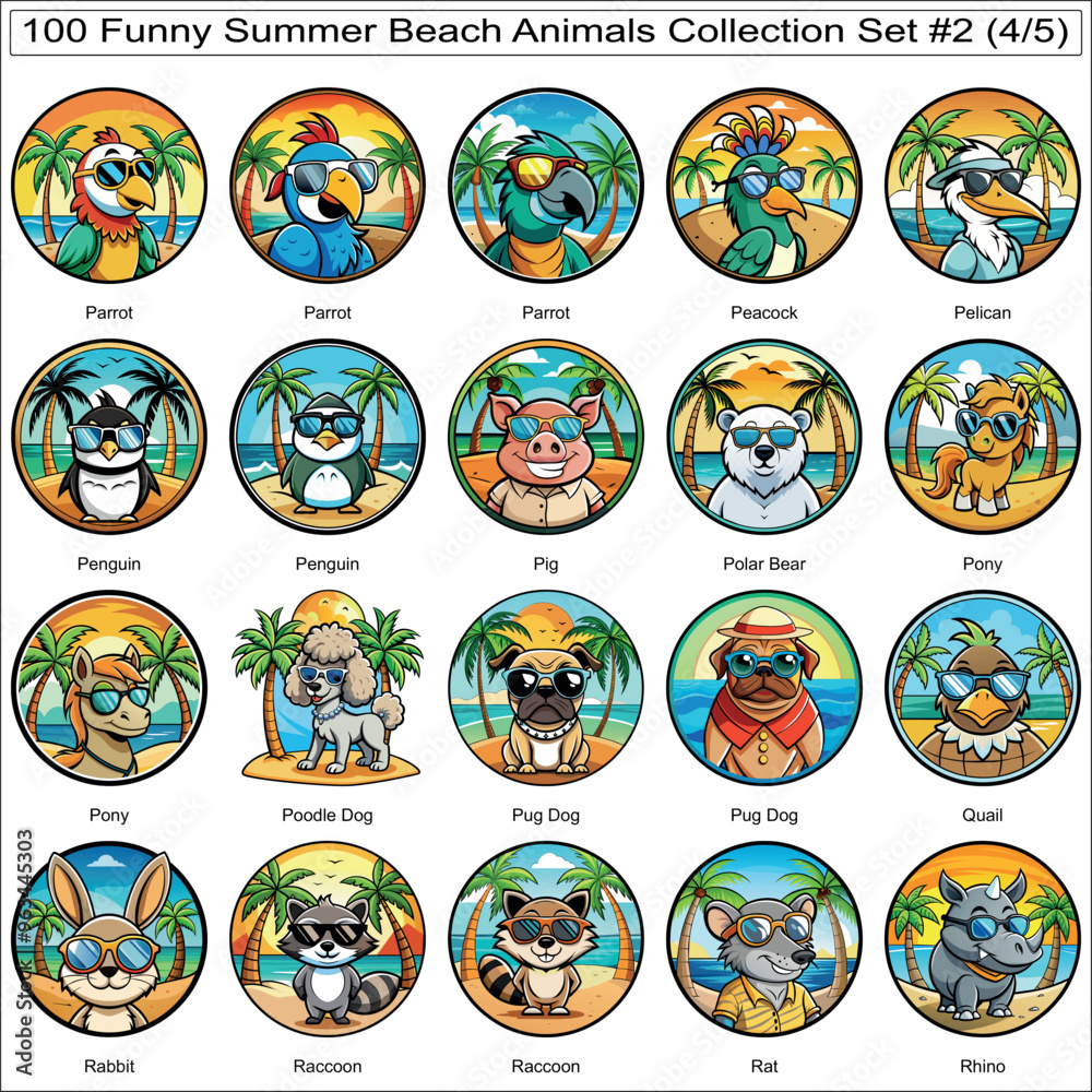 Funny Summer Beach Animals Collection Set of 100 Isolated Animals Part 4 Funny Summer Beach Animals Collection Set of 100 Isolated Animals Part 4
