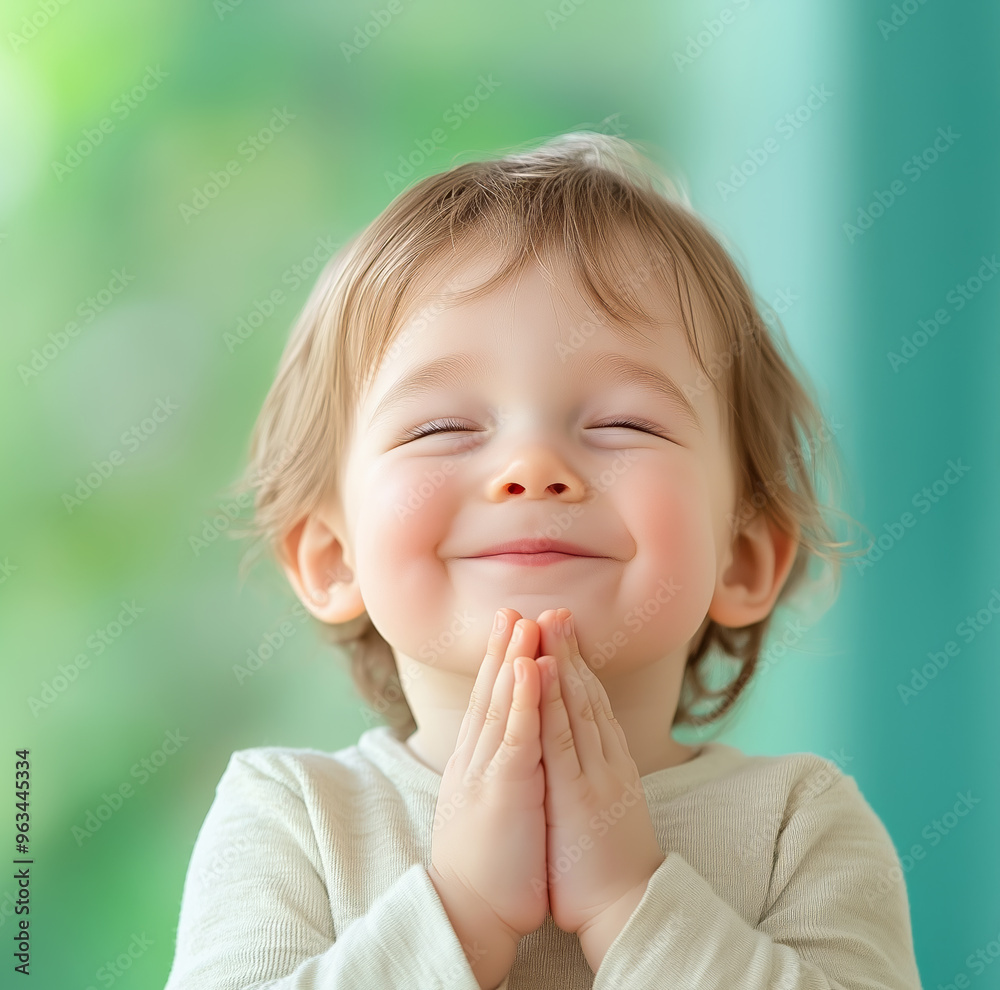 Happy young child smiling with hands together in gratitude Happy young child smiling with hands together in gratitude