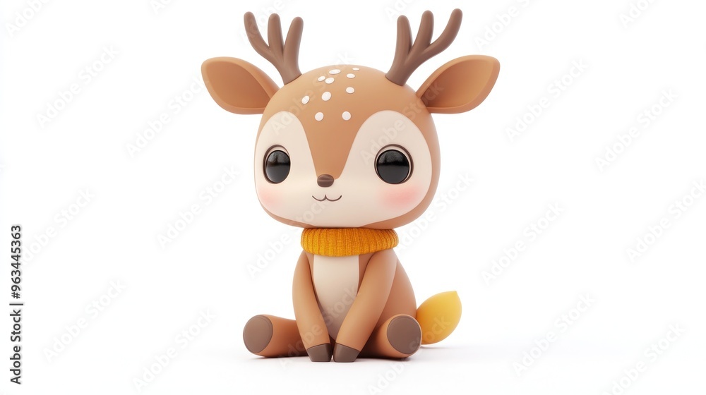 A cute cartoon deer character with big eyes and a cozy scarf, designed for playful themes. A cute cartoon deer character with big eyes and a cozy scarf, designed for playful themes.