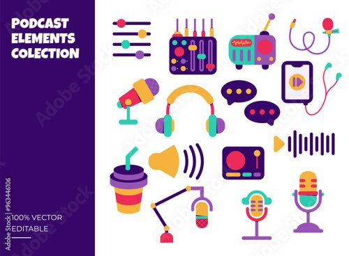 Podcast elements vector illustration set