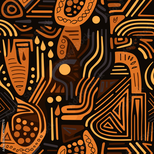 Tribal Art Patterns in Warm Tones Representing Ancient Cultural Symbolism