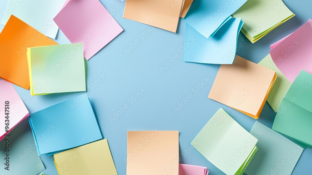 Blank sticky notes arranged in a circle, neutral background, brainstorming session concept