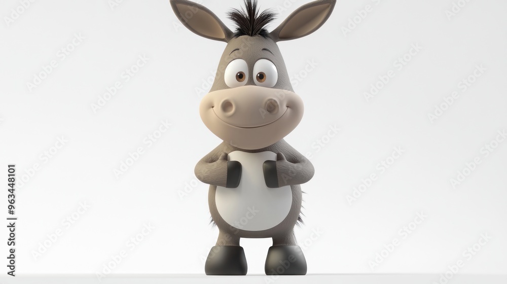 A cute cartoon donkey with a friendly expression, standing upright and smiling. A cute cartoon donkey with a friendly expression, standing upright and smiling.