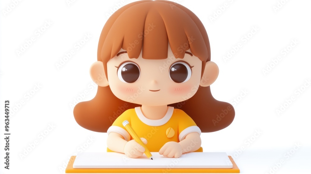 A cute cartoon girl writing in a notebook, showcasing creativity and learning. A cute cartoon girl writing in a notebook, showcasing creativity and learning.
