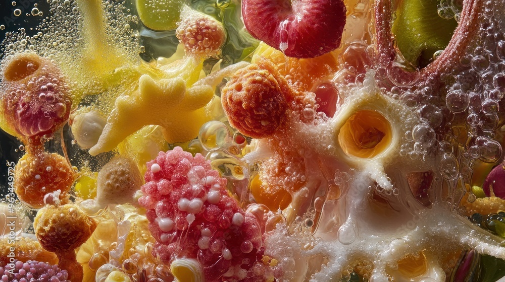Abstract Macro Photography of Fruit and Bubbles in Liquid Abstract Macro Photography of Fruit and Bubbles in Liquid